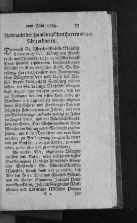 Vollmacht der Hamburgischen Herren Abgeordneten.