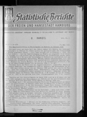 Die Umsatzentwicklung im Einzelhandel in Hamburg im Februar 1959 : Lfd. Nr. 6