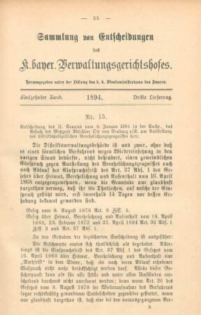 Fünfzehnter Band. 1894. Dritte Lieferung. - Nr. 15. - Nr. 21.