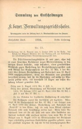 Fünfzehnter Band. 1894. Dritte Lieferung. - Nr. 15. - Nr. 21.