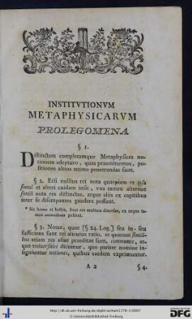 Institutionum Metaphysicarum Prolegomena.