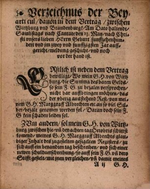 Copia etlicher Vertrege, So der Bischoff von Wirtzburg mit Marggraff Albrechten zu Brandenburg etc. vnd Wilhelmen von Grumbach auffgericht