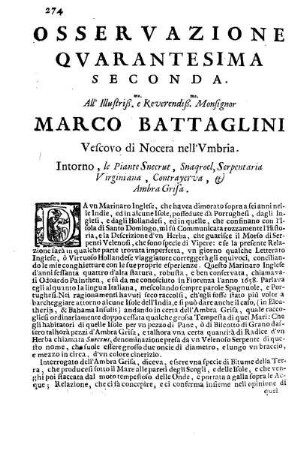 Osservazione Quarantesima Seconda all'Illustriss. et Reverendiß. Sig. Marco Battaglini ...