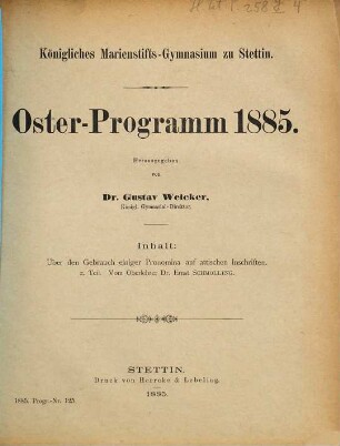 Oster-Programm. 1884/85