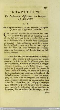 Chapitre VI. De l'education différente des Garçons & des Filles