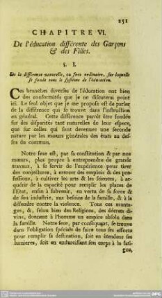 Chapitre VI. De l'education différente des Garçons & des Filles