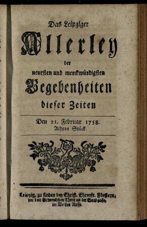 Den 21. Februar 1758. Achtes Stück.