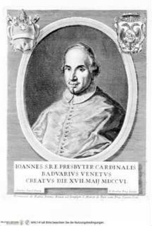 Effigies, nomina et cognomina S.D.N. Innocentii PP XI et RR. DD. S.R.E. cardd. nunc viventium / Jo. Iacobo de Rubeis, Roma 1706., Porträt des Kardinal Giovanni Baduari