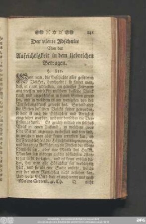 Der vierte Abschnitt Von der Aufrichtigkeit in dem liebreichen Betragen.