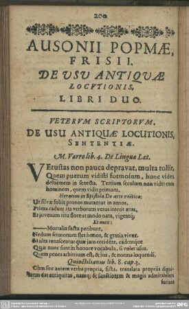 Ausonii Popmae, Frisii. De Usu Antiquae Locutionis, Libri Duo