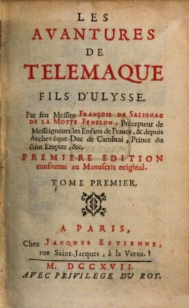 Les avantures de Telemaque. 1