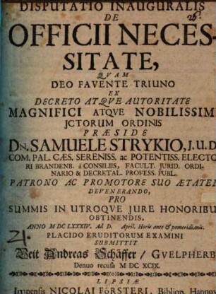Disputatio Inauguralis De Officii Necessitate