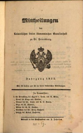 Mittheilungen der Kaiserlichen Freien Ökonomischen Gesellschaft zu St. Petersburg, 1855