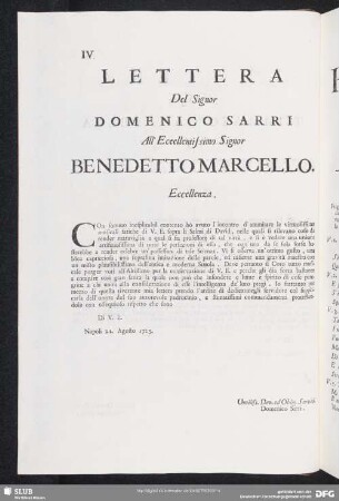 Lettera Domenico Sarri - Benedetto Marcello