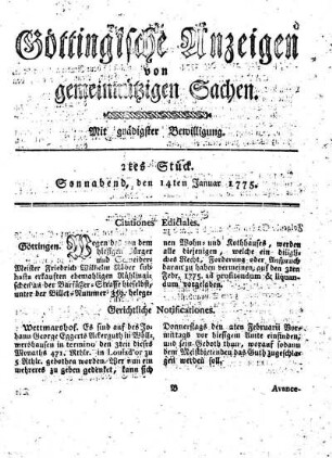 2tes Stück. Sonnabend, den 14ten Januar 1775.