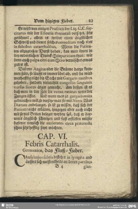 Cap. VI. Febris Catarrhalis. Germanice, das Fluß-Fieber