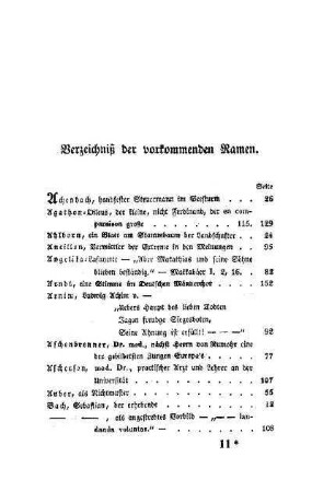 Verzeichniß der vorkommenden Namen
