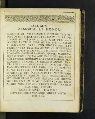 D. O.M S. Memoriae Et Honori