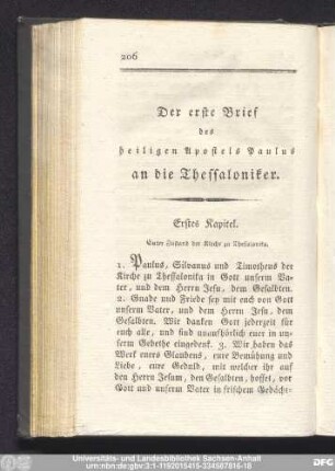 Der erste Brief des heiligen Apostels Paulus an die Thessalonicher.