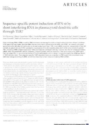 Sequence-specific potent induction of IFN-alpha by short interfering RNA in plasmacytoid dendritic cells through TLR7