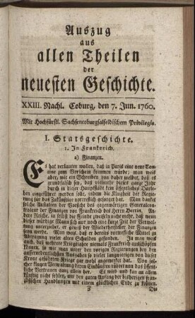 XXIII. Nachl. Coburg, den 7. Jun. 1760.