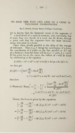 To find the foci and axes a conic in trilinear coordinates.