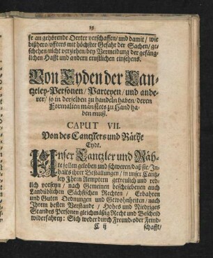 Caput VII. Von des Cantzlers und Räthe Eydt.