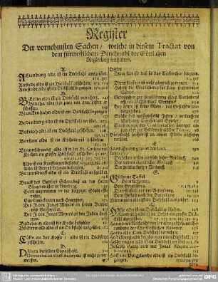 Register Der vornehmsten Sachen, welche in diesem Tractat von dem fürtrefflichen Denckmahl der Göttlichen Regierung enthalten