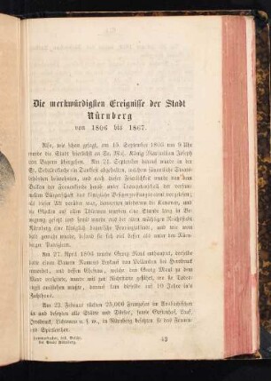 Die merkwürdigsten Ereignisse der Stadt Nürnberg von 1806 bis 1867.