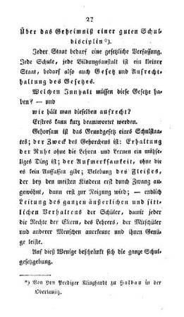 Über das Geheimniß einer guten Schul-Disciplin