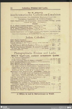 Collodien, Firnisse und Lacke