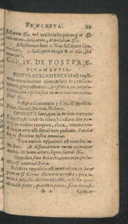Cap. IV. De Postpraedicamentis.