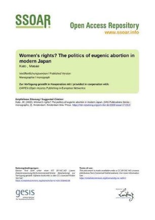 Women's rights? The politics of eugenic abortion in modern Japan