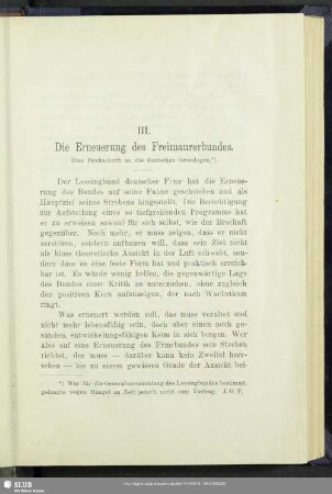 III. Die Erneuerung des Freimaurerbundes : Eine Denkschrift an die deutschen Grosslogen