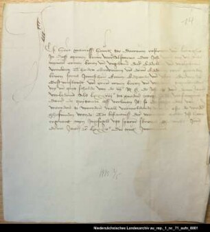 Hero Maurits von Dornum quittiert der Gräfin Theda von Ostfriesland über 300 Gulden = OUB II, Nr. 1149, S. 222 Nicht vollzogene Ausfertigung