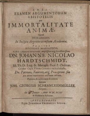 Examen Argumentorum Aristotelis pro Immortalitate Animae