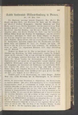 Sechste kontinentale Missions-Konferenz in Bremen, 20.-23. Mai 1884