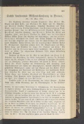 Sechste kontinentale Missions-Konferenz in Bremen, 20.-23. Mai 1884