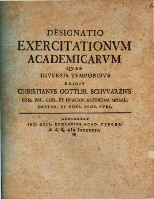 Designatio exercitationum academicarum