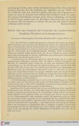 12: Bericht über das Gespräch des Vorstandes des Landesverbandes Nordrhein-Westfalen im Kultusministerium