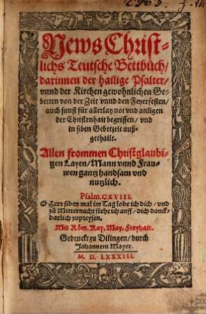 New christlich teutsch Betbuch