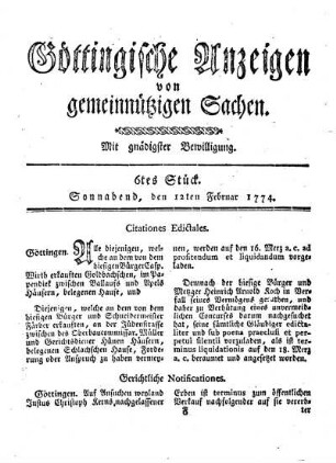 6tes Stück. Sonnabend, den 12ten Februar 1774.