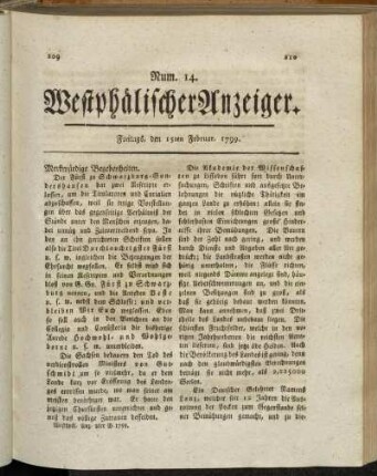 Num. 14. Freitags, den 15ten Februar. 1799