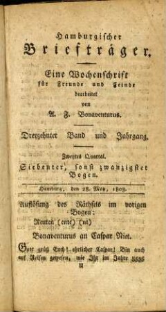 Siebenter, sonst zwanzigster Bogen