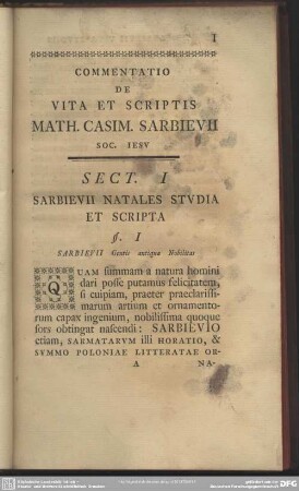 Sect. I Sarbievii Natales Studia Et Scripta