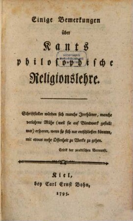 Einige Bemerkungen über Kants philosophische Religionslehre