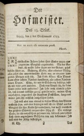 Das 23. Stück. Leipzig, den 5 des Brachmonats 1753.