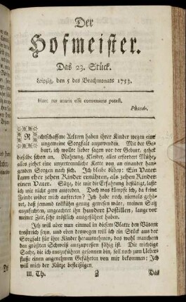 Das 23. Stück. Leipzig, den 5 des Brachmonats 1753.