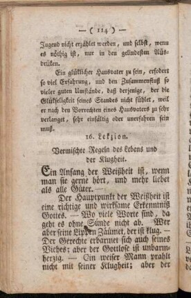 16. Lekzion. Vermischte Regeln des Lebens und der Klugheit. - 19. Lekzion. Vom Betruge und von Verträgen.