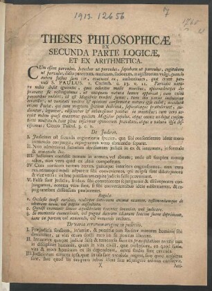 Theses Philosophicæ Ex Secunda Parte Logicæ, Et Ex Arithmetica